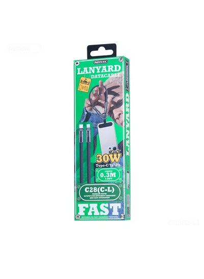 C28 Type-C to Lightning 30W Fast Charging Lanyard Cable, 0.3m Zinc Alloy Braided Design with 480Mbps Data Transfer, Dura