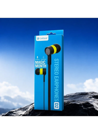 D2 Wired Stereo Earphones – 3.5mm Audio Jack, HD Stereo Sound with Enhanced Bass, Built-in Microphone for Clear Hands-Fr
