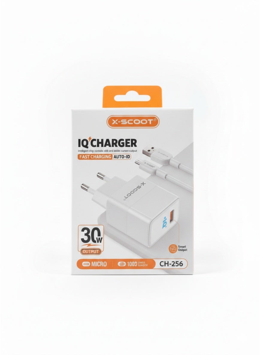 30W Fast Wall Charger with Micro USB Cable, Smart IQ Auto-ID Output, Heat-Resistant Safe Design, Universal Micro USB Com