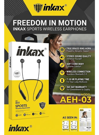AEH-03 Bluetooth Neckband In-Ear Sports Earphones with HiFi Stereo Sound, Wireless Magnetic Earbuds with Ergonomic Neckb