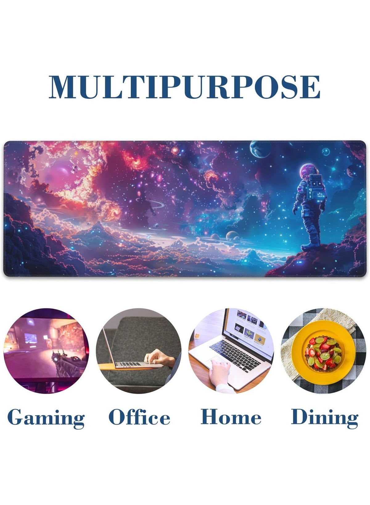 Large Gaming Mouse Pad for Desk Astronaut in Space Planets Big Desk Mat Extended Mousepad with Stitched Edge and Non-Sli