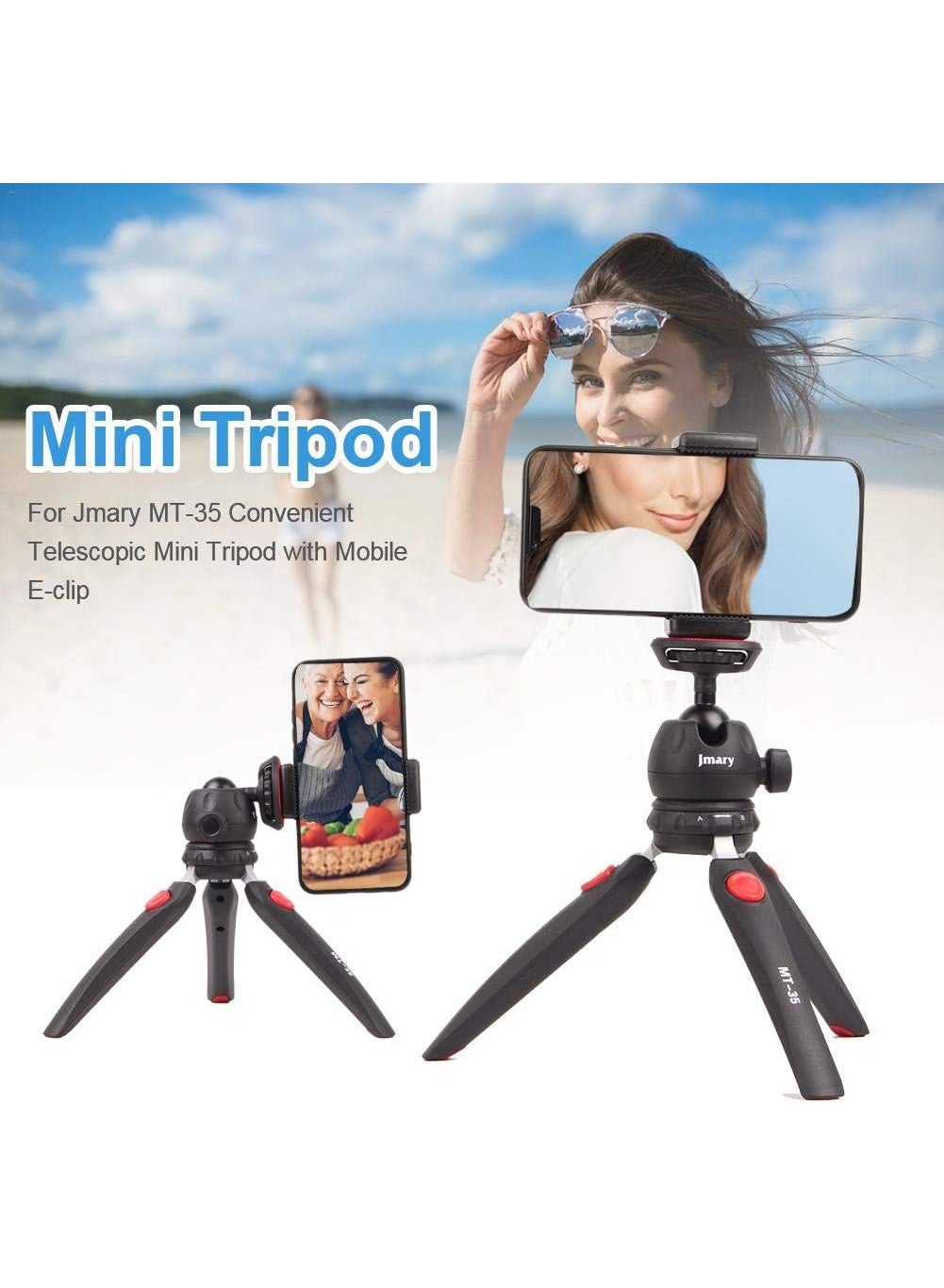 Mini Portable Table Top Tripod Stand MT-35 with 360° Adjustable Aluminum Ball Head, Extendable Foldable Legs, Universal