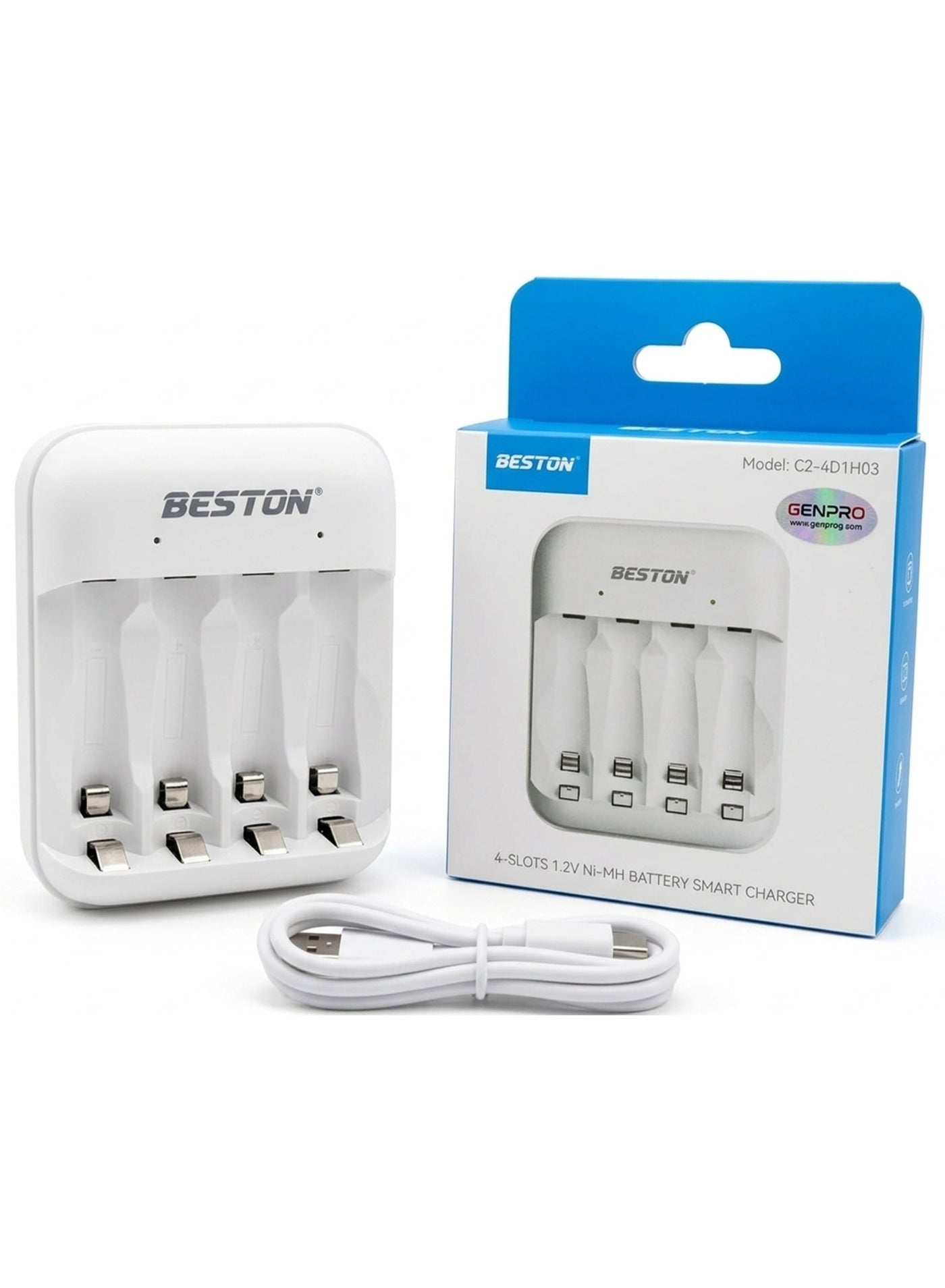 شاحن بطاريات BESTON C24D1H03 لبطاريات AA و AAA أبيض