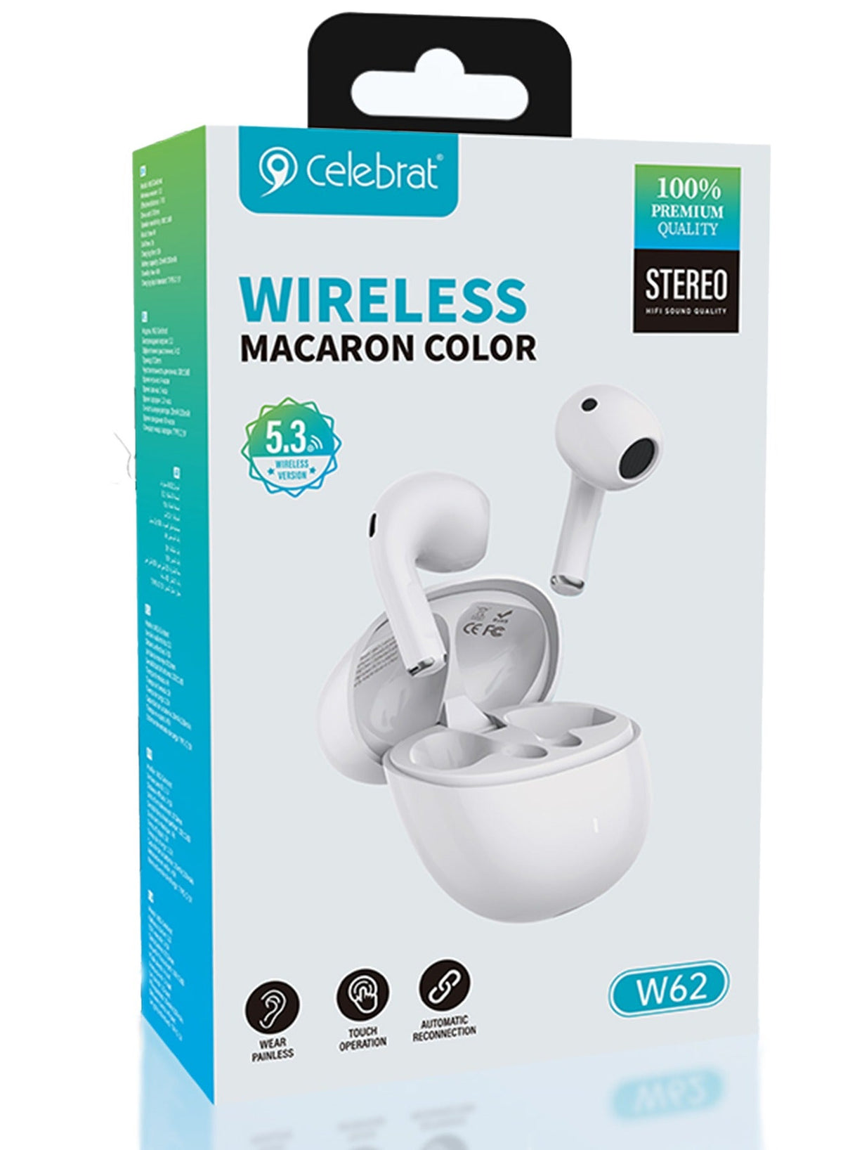 W62 Wireless Earbuds, Stereo HiFi Sound, Bluetooth 5.3, Macaron Design for Life Style, Type-C Fast Charging, Long Standb