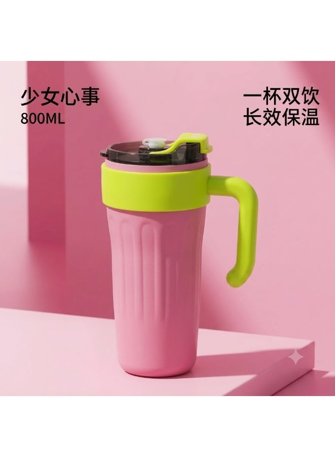 Insulated Tumbler Mug with Handle, Straw & Leak-Proof Lid – 800ML Large Capacity Stainless Steel Cup Vacuum Insulated Co