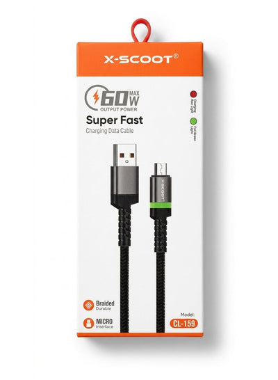 كابل شحن X-SCOOT نقل بيانات سريع من USB إلى Micro موديل CL159 أسود