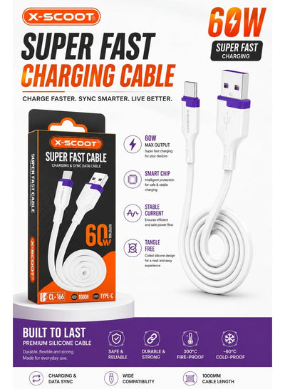 CL-166 60W USB-A to USB-C Fast Charging & Data Cable, 1M High-Speed Sync Cord, Durable Pure Copper Core, Reinforced Conn