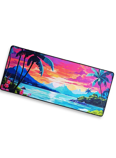 Gaming Mouse Pad, tropical island Large Extended Desk Mat, Large Desk Pad for Computer Keyboard, Mouse Pad with Stitched