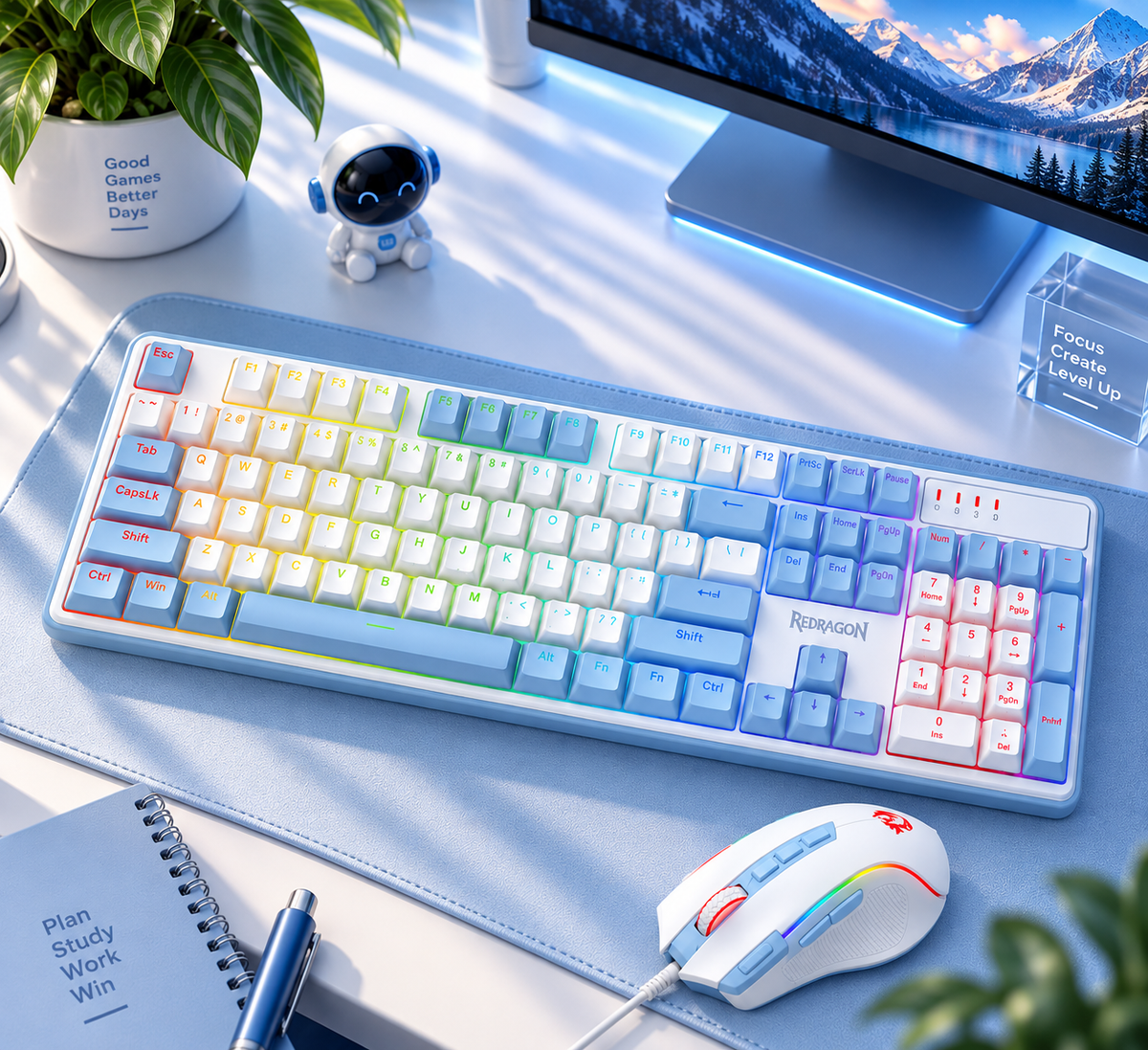 Redragon S139 Gaming Combo Mechanical Keyboard Red Switches and Mouse White/Blue