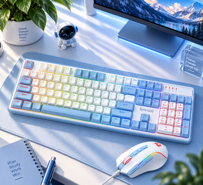 Redragon S139 Gaming Combo Mechanical Keyboard Red Switches and Mouse White/Blue