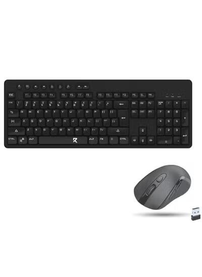 REDRAGON Wireless office mouse and keyboard combo BS-7094 , Low profile silent chocolate keycap bring quite typing experience , 3 mouse buttons with 1200 DPI contoured design for comfortable daily use in office or home use - Black