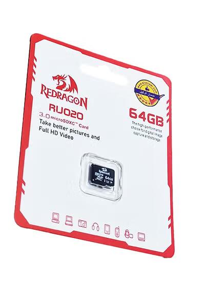 REDRAGON 3.0 micro SDXC card , RU020 Memory card high performance choice for digital image capture and storage, 64gb expand your mobile device's on-board memory Quick transfers and convenient storage.