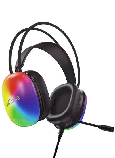 Spark Gaming Headset ,Comfortable RGB Caps Headset H103 ,With 3.5*1+USB and 5.1 Audio Cable , Noise Cancelling MIC ,Surround Sound 360 Audio Directional Pinpoint , 110dB High Sensitivity , Compatible With PS/4 , PS/5 , XBOX , Switch - Black