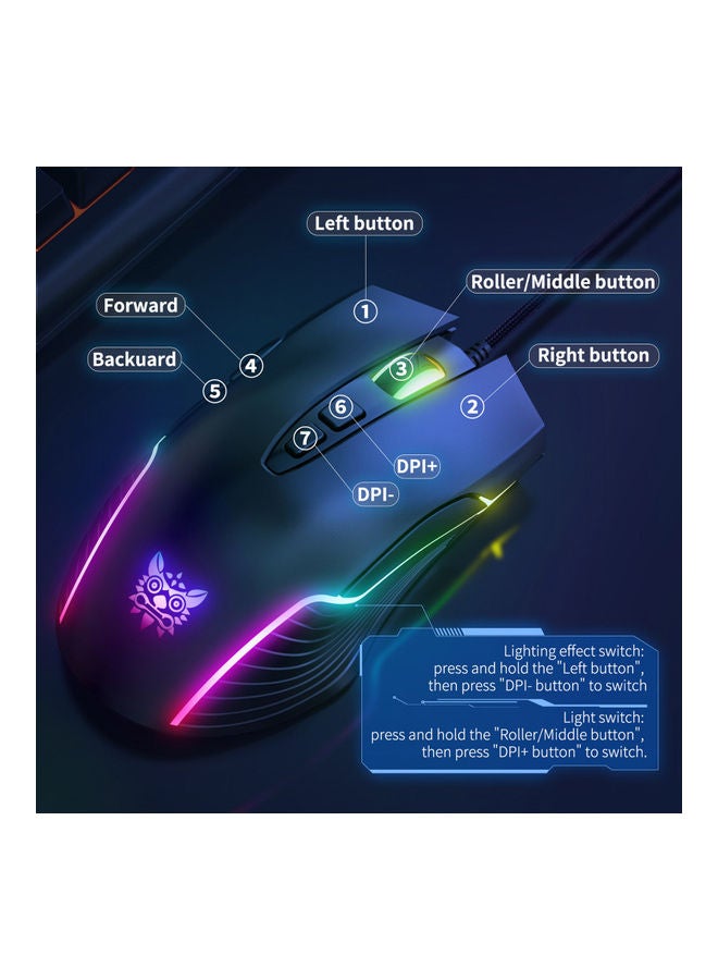ماوس جيمنج ONIKUMA CW905 سلكي دقة 6400 DPI أسود