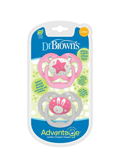 Advantage Pacifier - Stage 2, Glow In The Dark, Pink, 2-Pack