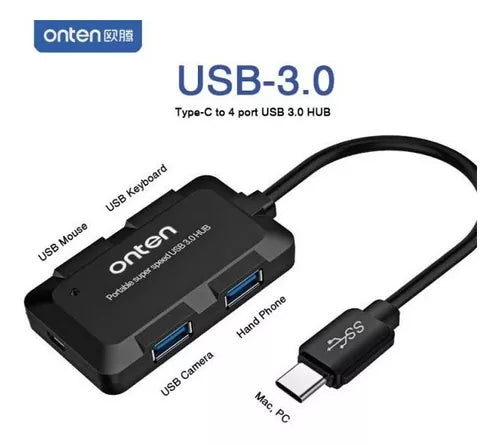 ONTEN OTN-U9102B Type-C to 4 Port USB 3.0 HUB – Up to 5Gbps | Black