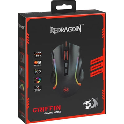 Redragon M607 GRIFFIN RGB Gaming Mouse, 7,200 DPI (Black)