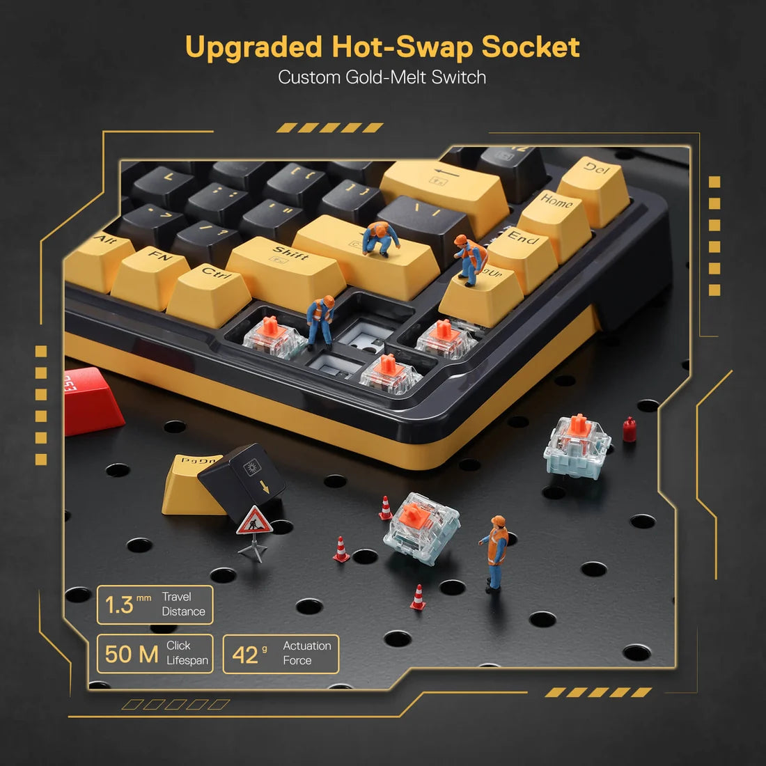 Redragon K649 YP Edition 75% Mechanical Gaming Keyboard Melt-Gold Switches Yellow and Black