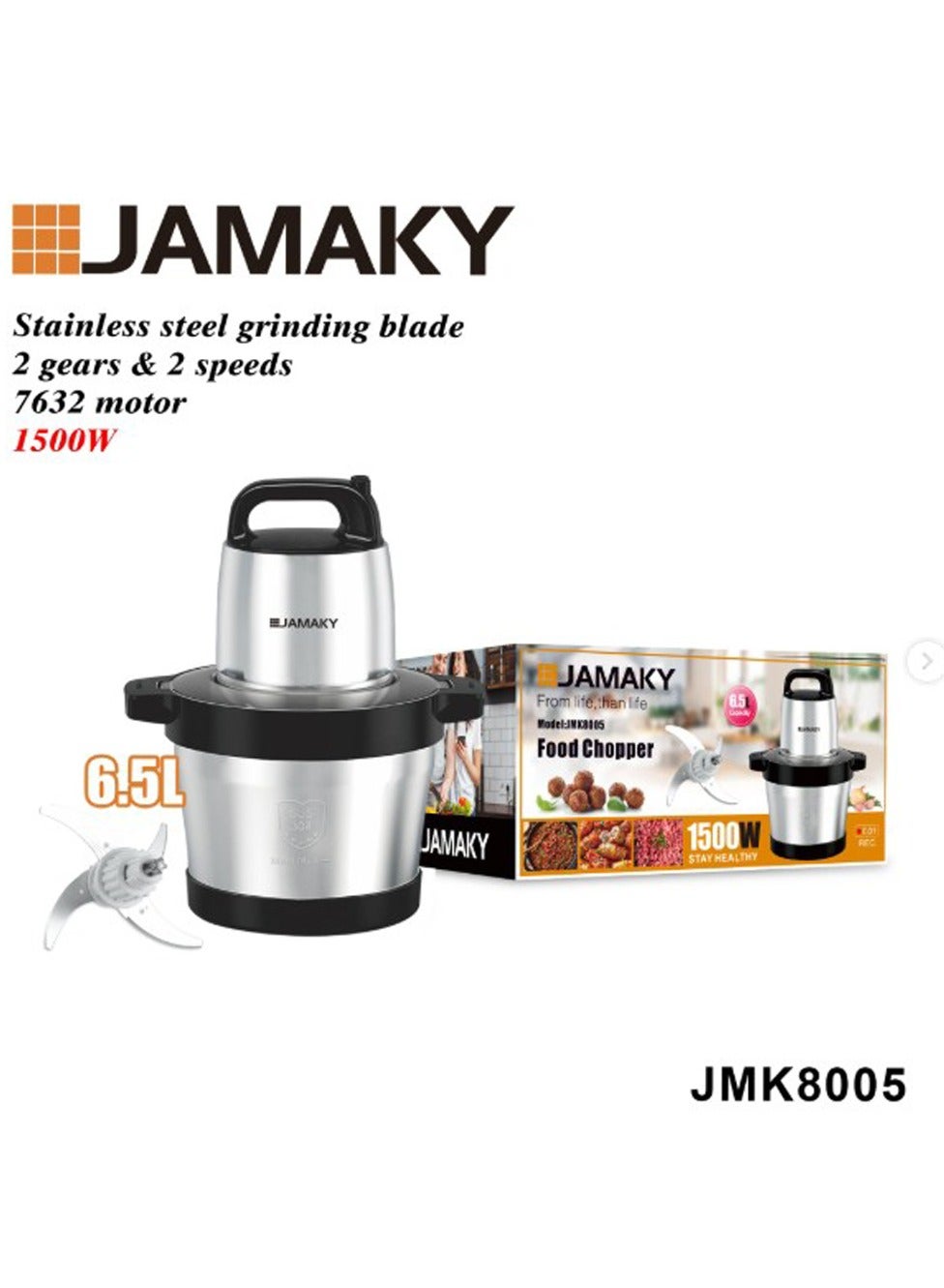 Food Chopper for Vegetables and Meat Grinder JMK8005 – Equipped with Italian Technology | Powerful 1500W Motor | 6.5L La