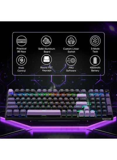 98-Key Tri-Mode Wireless Mechanical Gaming Keyboard With RGB Backlit PBT Keycaps Aluminum Frame Hot-Swappable Switches C