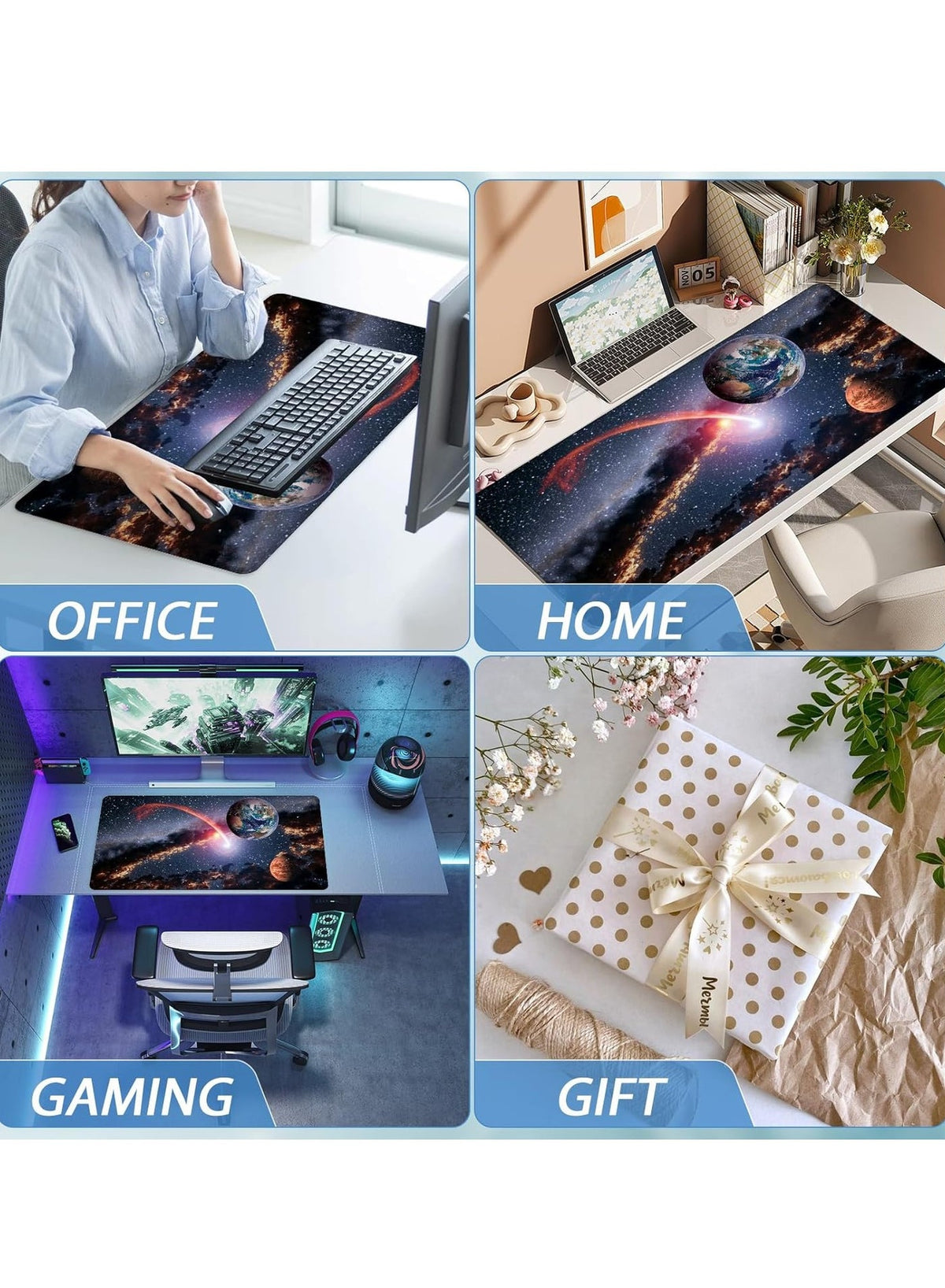 Gaming Mouse Pad, red moon, Extended Large Desk Mat, Big Computer Keyboard Desk Pad, Stitched Edges Mousepad, (70CM x 3