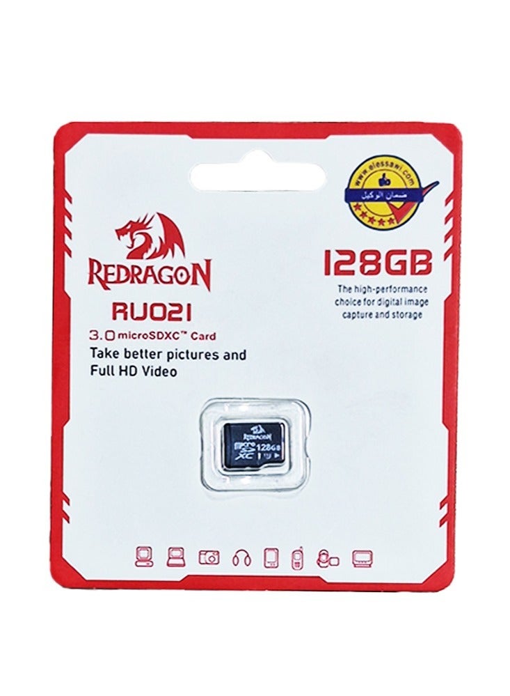 كارت ميموري Redragon RU021 Micro SDXC بسعة 128GB ولون أسود