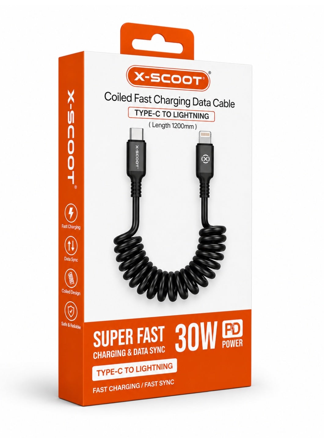 CL-156 30W PD Coiled USB-C to Lightning Fast Charging & Data Cable, 1.2M Retractable Spiral Cord, Aluminum Alloy Connect