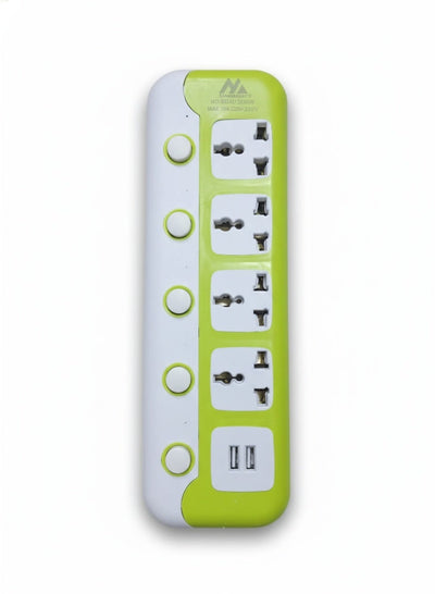 مشترك كهرباء المغربي 4 منافذ 2500W بمنافذ 2USB موديل 6225U أخضر وأبيض
