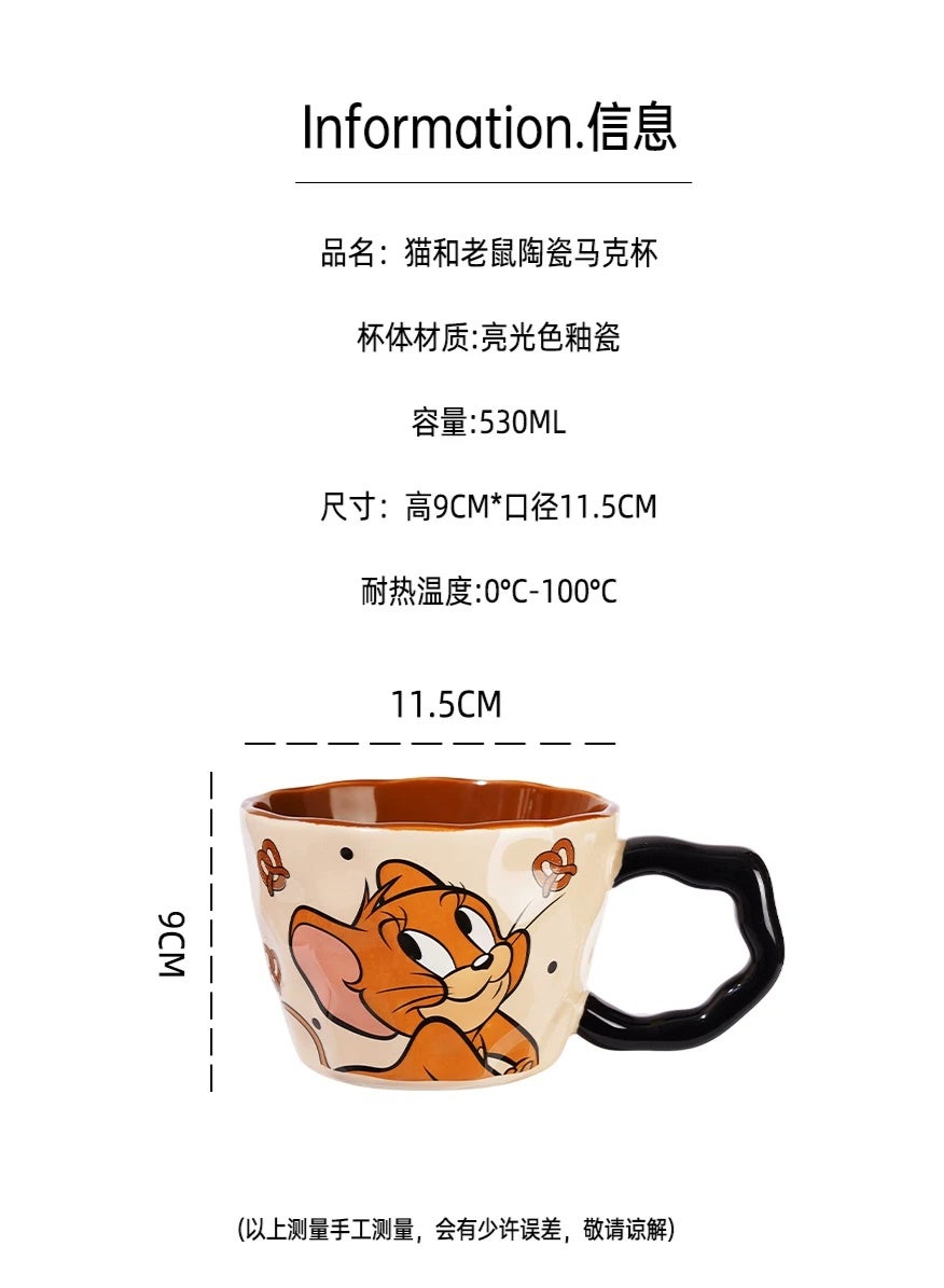 Large Capacity Ceramic Coffee Mug with Cartoon Character Design, Cute Ceramic Tea Cup for Hot & Cold Drinks, Milk Mug, L