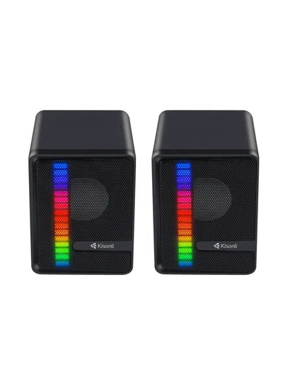 Kisonli Wired Desktop Small Speaker RGB Portable USB Mini X14