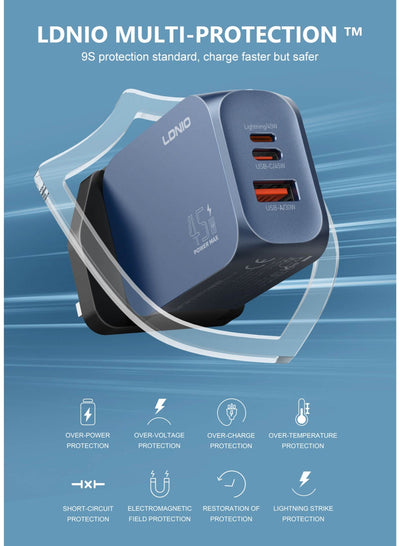 45W USB-C and USB-A Super Fast Wall Charger, PD PPS Fast Charging Adapter for MacBook, iPhone, Samsung Galaxy, Android P