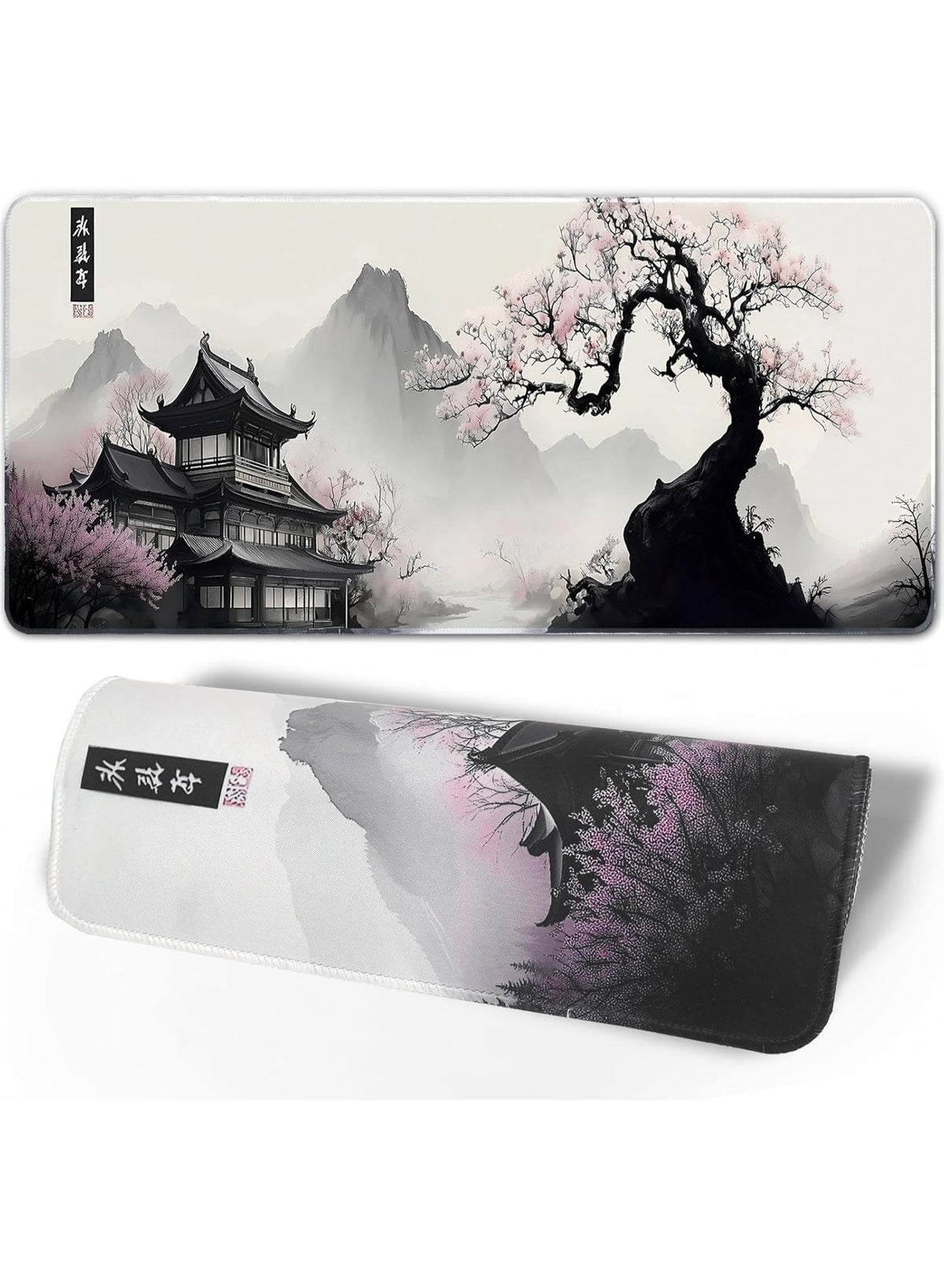 Japanes Watercolor Cherry Blossom Extended Gaming Mouse Pad with Stitched Edges 70×30cm XL Desk Mat for Gaming, Office,