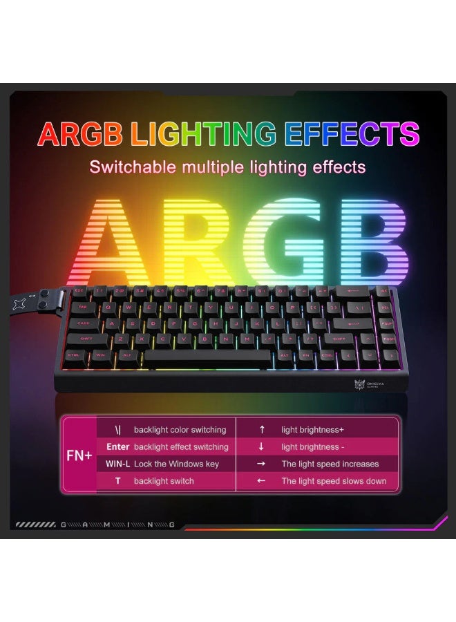 MT603 Tri-Mode RGB Mechanical Gaming Keyboard with 68 Keys, Wireless 2.4GHz, Bluetooth & Wired Type-C Connectivity, Comp