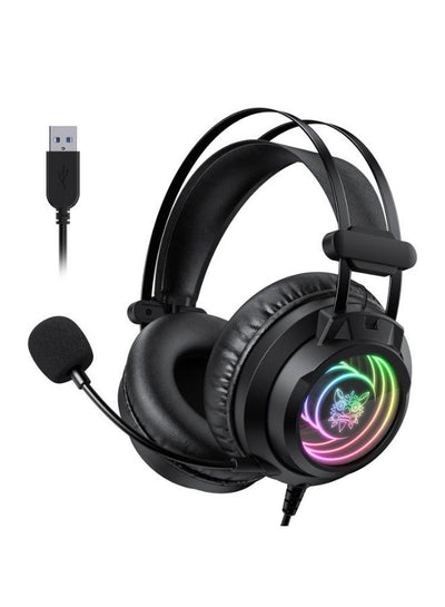 سماعة جيمنج onikuma X80 Abyss Mirror سلك RGB مايك أسود