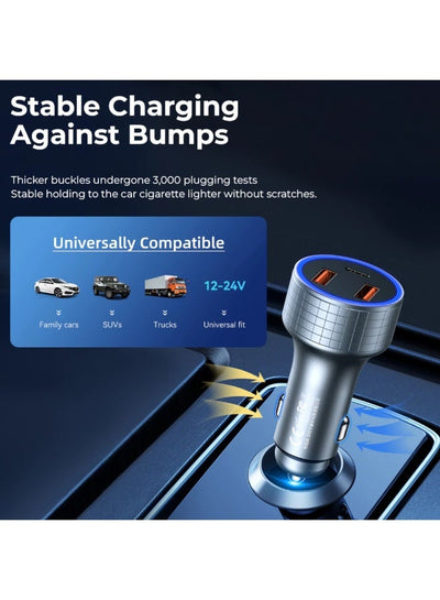83W Fast Car Charger , RCC327 Salo III Series , PD 65W + QC 18W, Triple Output ( 2 USB + Type-C), Aluminum Alloy Mini Ch