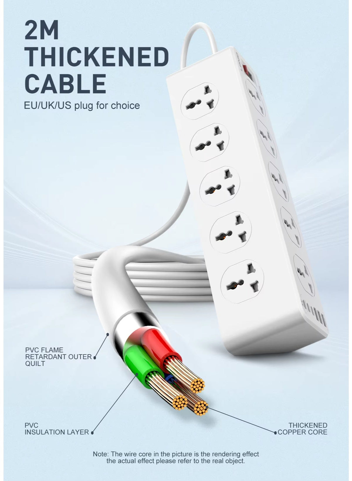 SC10610C Universal Power Strip with 10 AC Outlets & 6 USB Ports (33W PD + QC3.0), 2500W Surge Protection Extension Socke