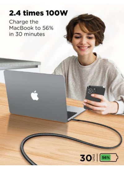 كابل شحن سريع USB-C إلى USB-C بقدرة 240 واط، بطول متر واحد، مزود بتقنية PD 3.1 لتوصيل الطاقة، وشريحة E-Marker، ونقل بيان