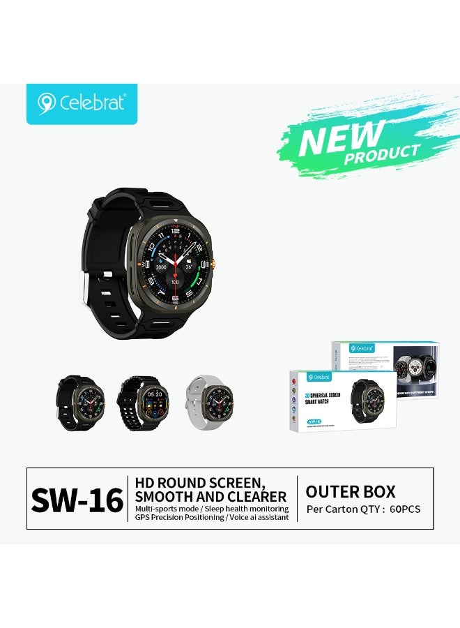 SW-16 Smart Watch with 3D HD Display, Bluetooth Calling, 3 Interchangeable Watch Bands, Heart Rate & Sleep Monitor, Mult