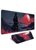 Black Japanese Samurai Red Anime Desk Mat 70x30cm 2mm Stitched Edges