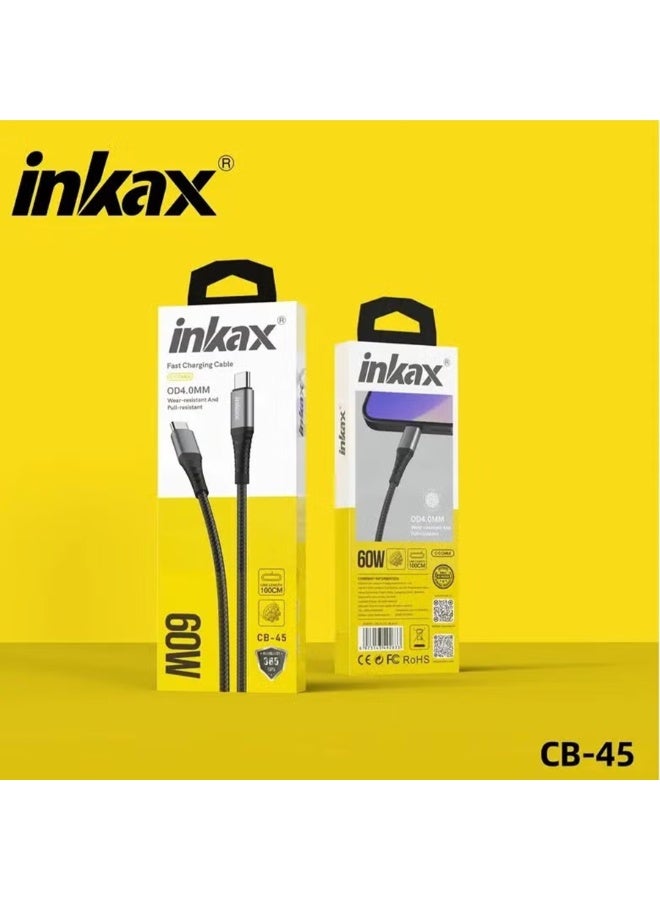 CB-45 Type C to Type C Charging & Data Cable 60W with Zinc Alloy Connectors, Fast Charging & High-Speed Data Transfer, R