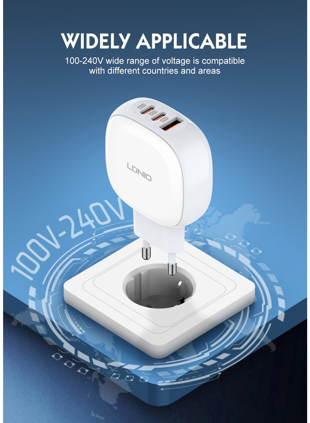 Q3611 Super Fast Charger 67W with 3 Ports (PD + QC 3.0), High Power Output for Smartphones, Tablets & Laptops, Rotatable