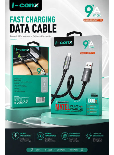 كابل شحن I-conx i-94C تيار 9A طول 1m منفذ USB-C نايلون مضفر أسود