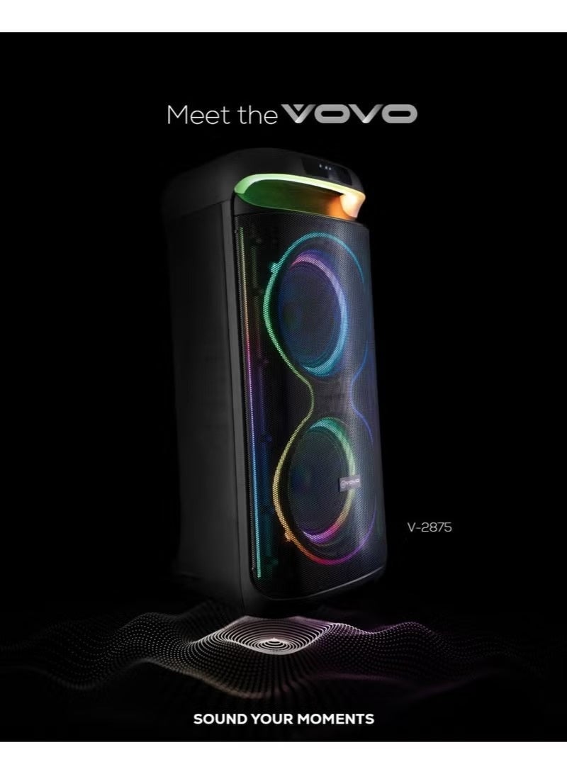 V-2875 Portable Bluetooth Speaker, Double 8-Inch Wireless Party Speaker with Powerful Bass, Rechargeable Karaoke Speaker