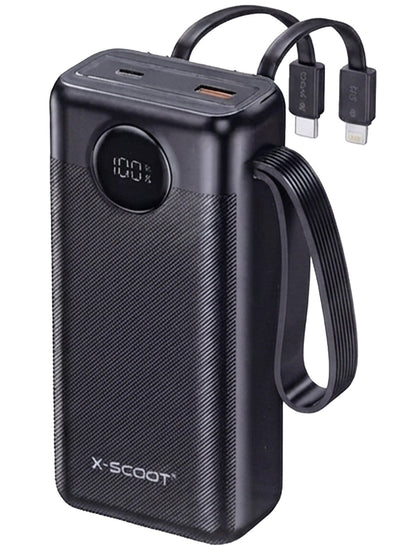 XS-423 30000mAh Power Bank – 22.5W Fast Charging Portable Charger with Built-in Lightning & USB-C Cables, USB-A & USB-C