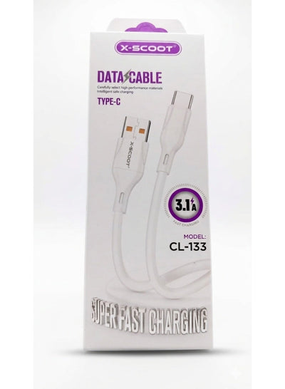 كابل شحن X-SCOOT نقل بيانات سريع من USB إلى Type-C موديل CL133 أبيض