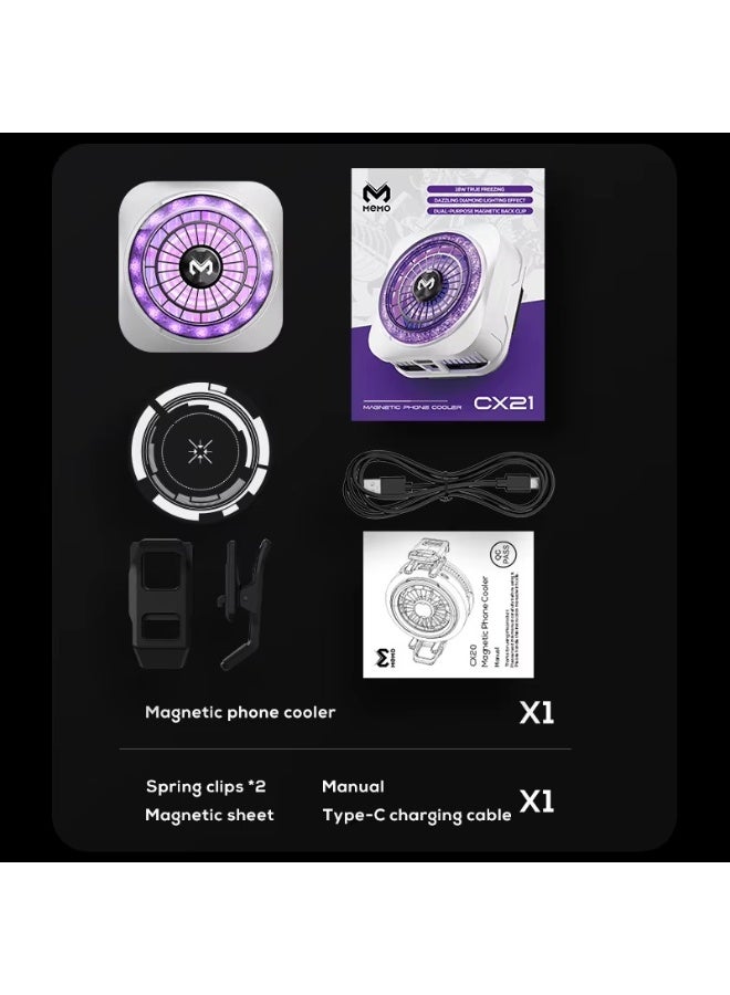 CX21 Magnetic Phone Cooler – 18W Semiconductor Mobile Cooling Fan with RGB LED, Dual Airflow, Fast Ice Cooling, Magnetic