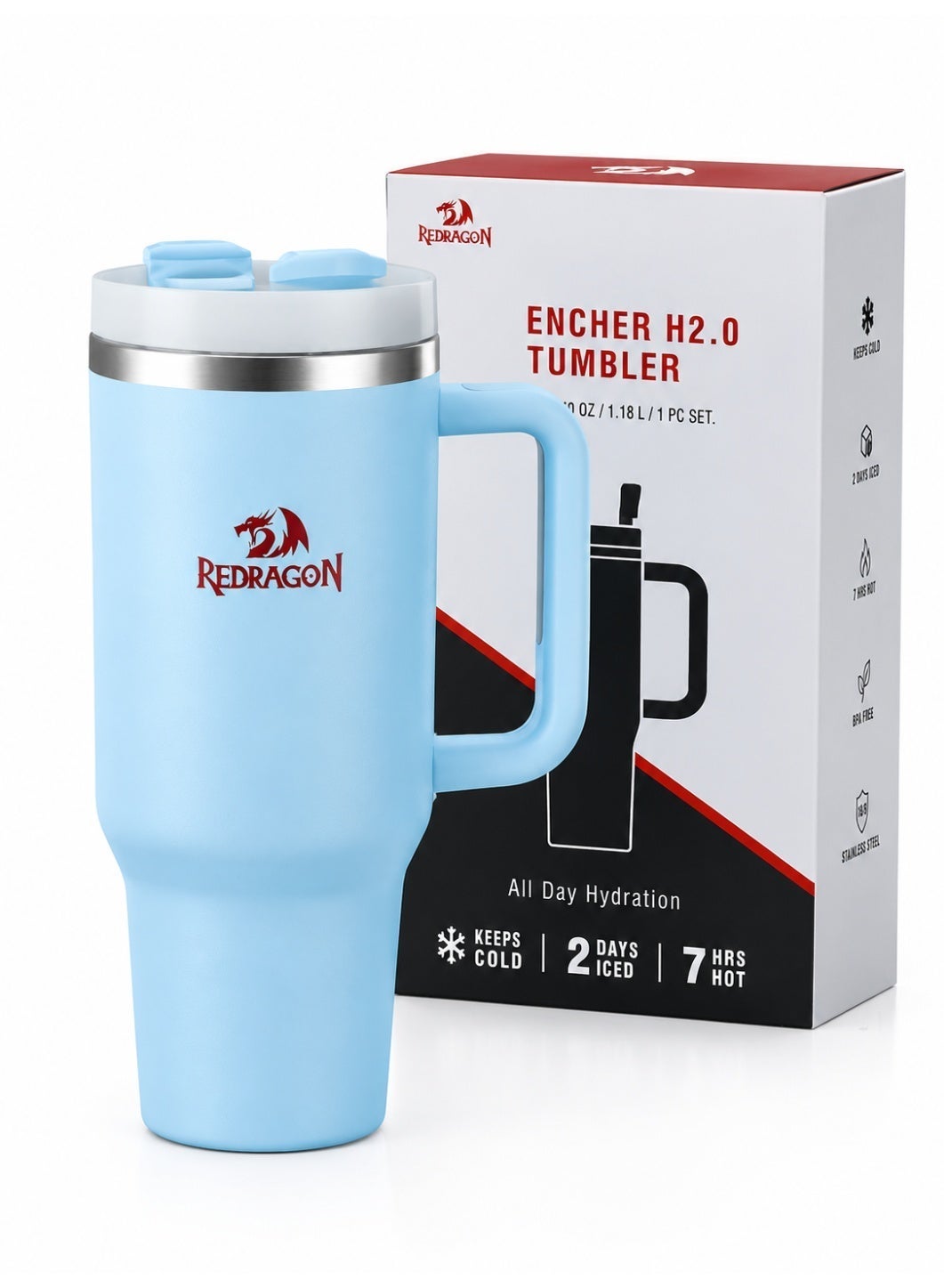 40 oz Insulated Tumbler with Handle & Straw, Large Capacity Stainless Steel Travel Mug, Double Wall Vacuum Insulated Wat