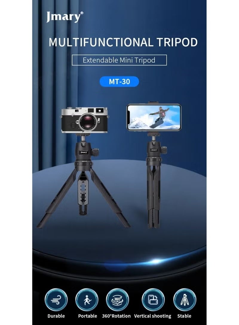 Portable Extendable Tripod Stand MT-30, Lightweight Tabletop Design, Foldable & Compact, Stable Build, Universal Compati