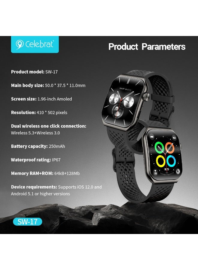 SW-17 AMOLED Smart Watch with 1.96" HD Display, Bluetooth Calling, AI Voice Assistant, Heart Rate & Sleep Monitor, 100+