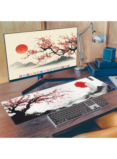 وسادة ماوس ألعاب كبيرة الحجم بتصميم زهر الكرز ساكورا، بحواف مخيطة، مقاس 70×30 سم، مناسبة للألعاب، والمكاتب، ولوحات المفا